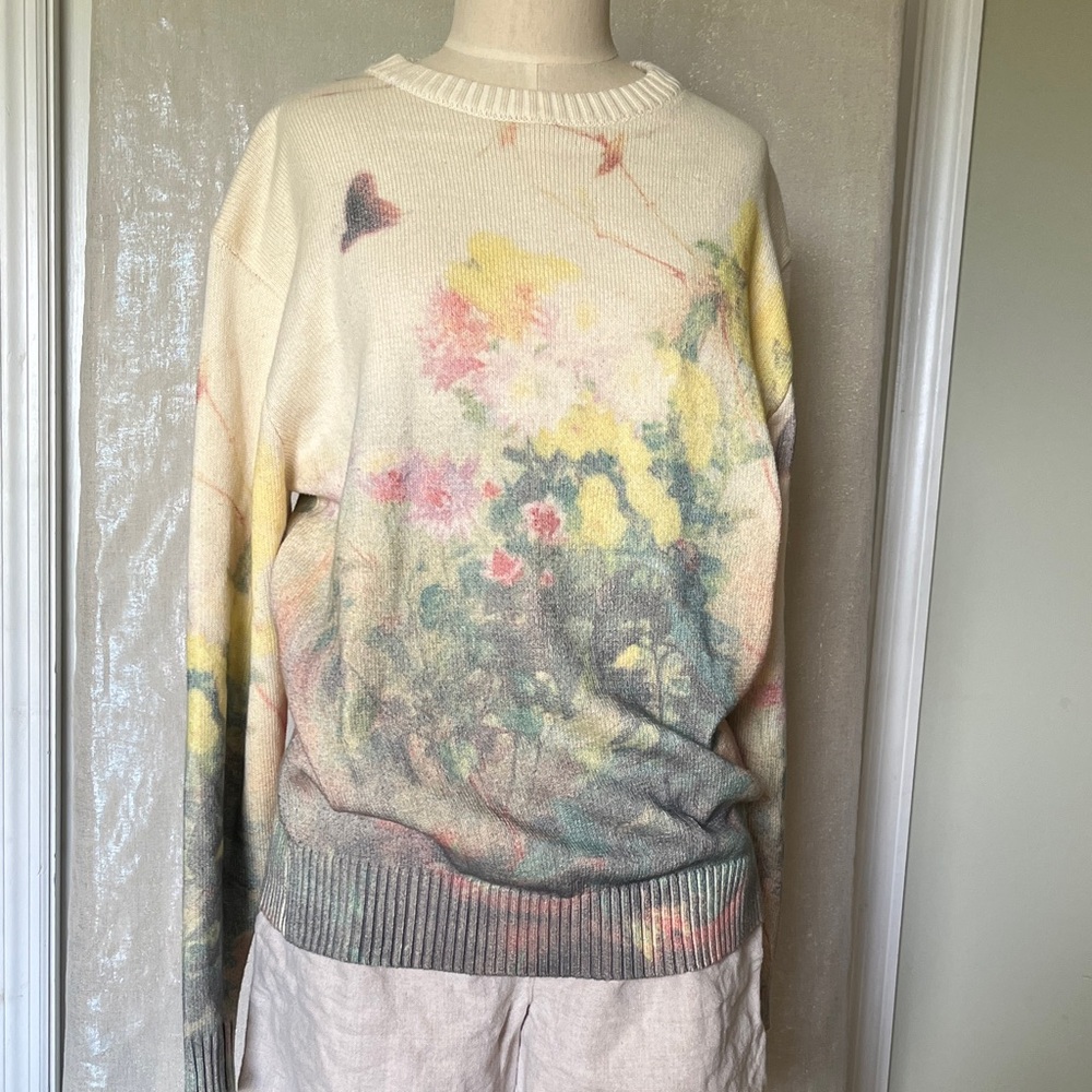 PacSun Cream Floral Watercolor Crewneck Sweater